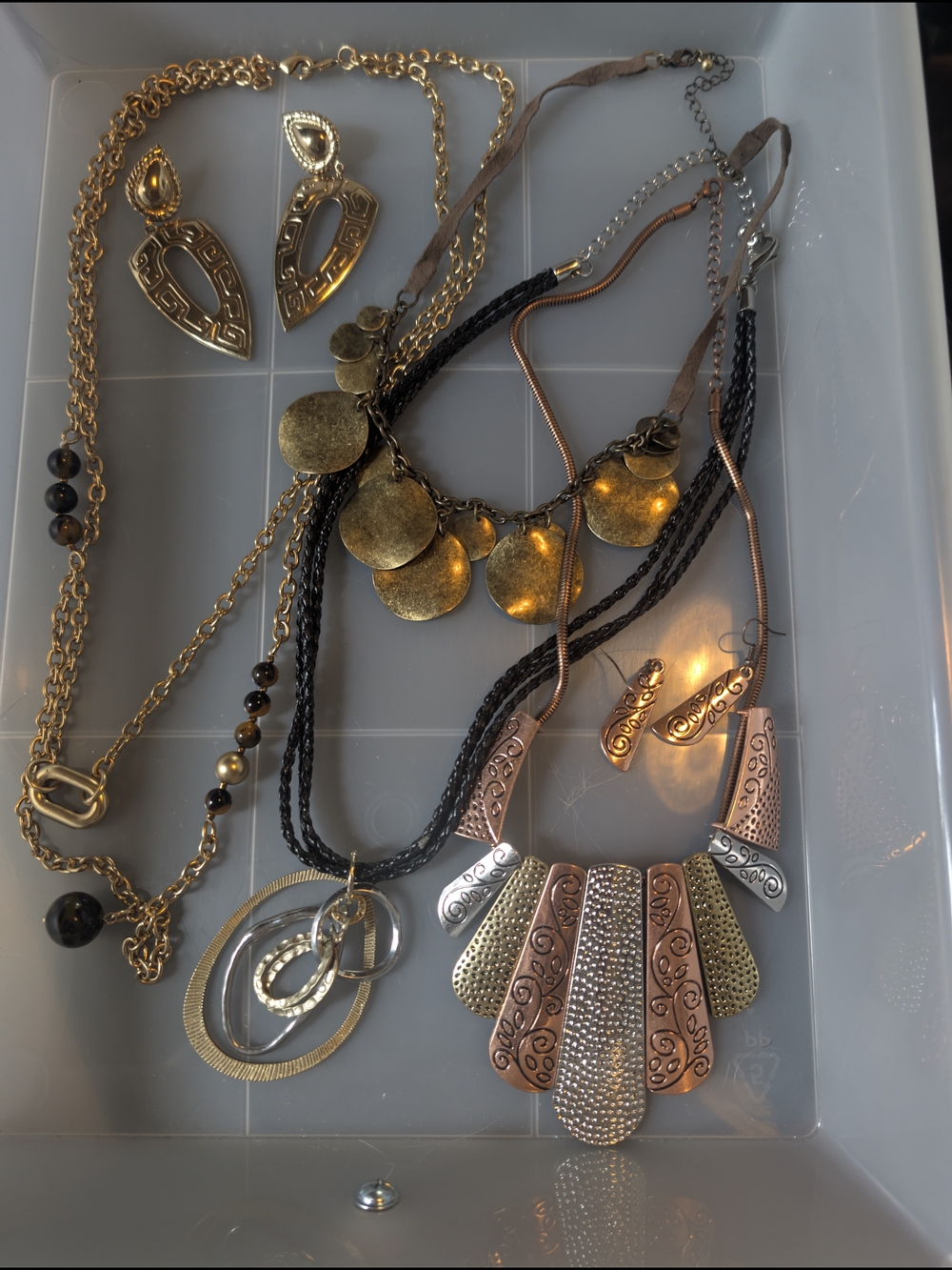 Mixed-Metal Disc & Layered Pendants Jewelry Lot - Gold, Copper, Silver